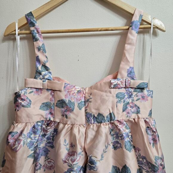 NWOT Lulus Floral Pink Floral Mini Babydoll Dress Sz M Bows Coquette Regency - Picture 5 of 12